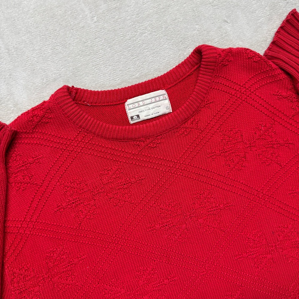 Vintage Lord Jeff Sweater Men's XL Red‎ Fine Cotton Christmas Cable Knit USA